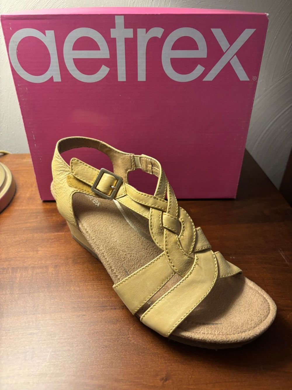 Aetrex Women's Yellow Braided Wedge Sandal